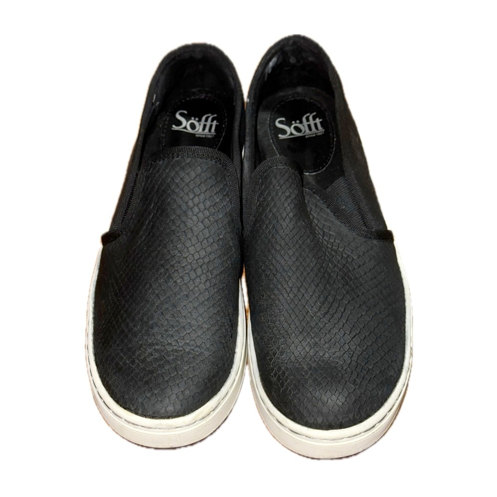 Sofft Somers Black Snake Embossed Leather Slip On Sneakers Shoes Womens 8M